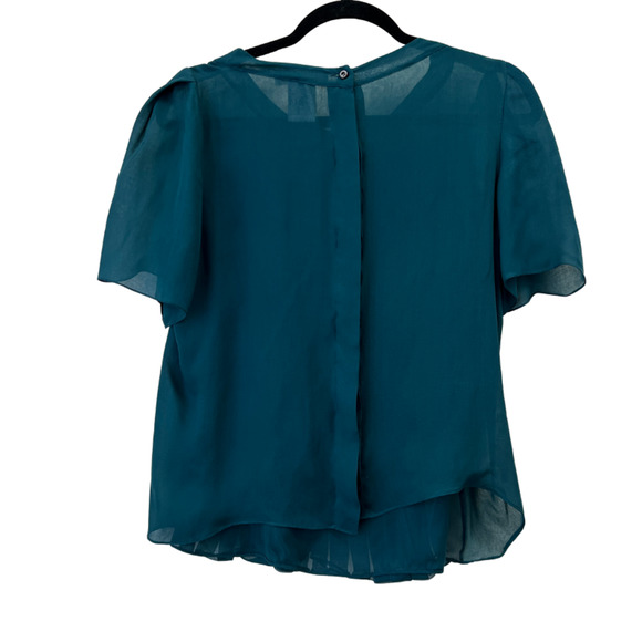 Chloe Top Size 42 US 6 Green Short Sleeve Pleated Gathered Chiffon Sheer Blouse - Picture 6 of 6